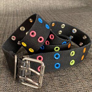 Rainbow Canvas Adjustable Double Grommet Belt - unisex gay pride eyelet black